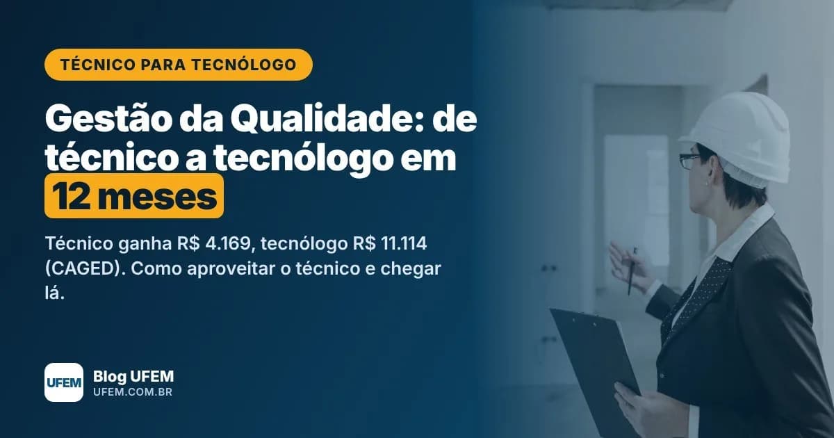 Técnico para Tecnólogo em Gestão da Qualidade: quem já audita processo e trata não conformidade chega ao diploma superior em 12 meses
